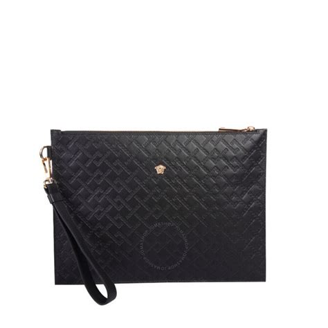 Versace Greek Key Embossed Clutch Bag In Black DP85102 